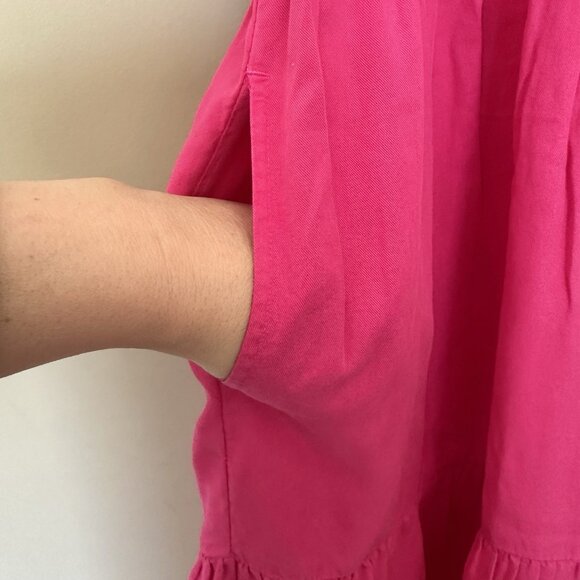 Crown & Ivy Women M Cottagecore Pink Tiered Ruffle Dress Pockets Puff Sleeve - Picture 3 of 6